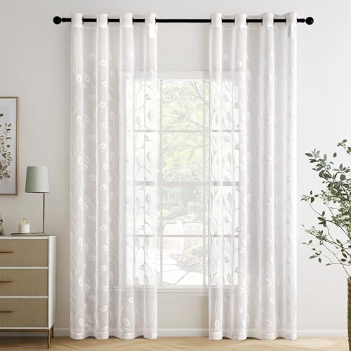 MIULEE 2 Panneaux Rideau Voilage Salon Moderne avec Motif Broderie, Tulle Rideau Transparent à Oeillets, Décoration Interieur Rideau Fenetre Chambre, Lot de 2 Rideau...