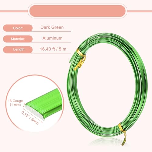 Image of uxcell 18 Gauge Flat Aluminum Wire, 16.40 ft 3mm Wide Aluminum Crafts Wire for Flower Bonsai Crafts Carving DIY Bezel Sculpting Gem Metal Wrap, Dark Green