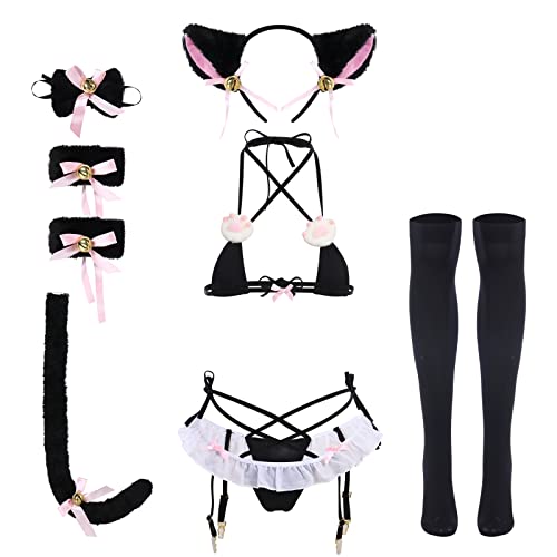 ABAFIP Women's Anime Cat Cosplay Lingerie Set Black-01