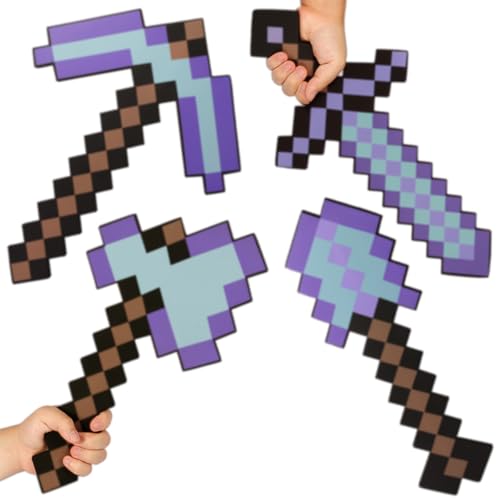 4PCS Sword Pickaxe Axe Shovel EVA Foam Toy Weapon Set for Kids Cosplay Birthday Party Gift Blue