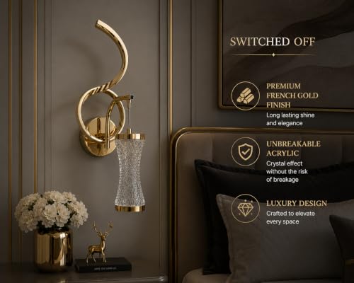 Image of FILLISKA Luxurious LED Wall Lamp for Home with Adjustable Colour Changing Function (1 Year Warranty)(French Gold-1053)
