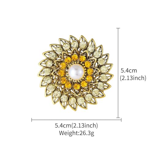 Image of Rhinestone Crystal Sunflower Brooch Pin Elegant Wreath Brooch Clothing Hat Bag Skirt Accessories for Women (yellow 2)