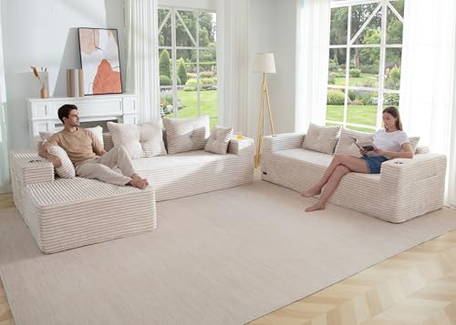 Image of MAXYOYO Modular Sectional Couch with L-Shape Chaise and Loveseat, Modern Boneless Couch for Living Room, Oversized Sofa with Deep Seat, No Assembly Required, Grayish Beige