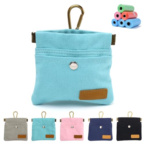 COSOWO Dog Treat Pouch, Hand Free Dog Training Treat Bag with Carabiner & Magnetic Buckle, Auto Closing Dog Walking Bag for Puppy Travel or Outdoor Use, Pet Feed Snack Reward Pocket, Blue