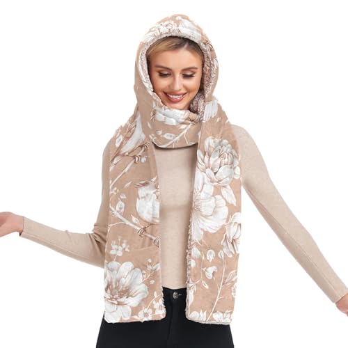 Bonnet d'hiver chaud femme à capuche 3 en 1 écharpe longue à gants