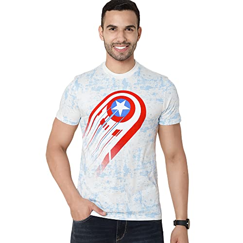 Image of Free Authority Captain America Printed Regular Fit Blue Cotton Men's T-Shirt