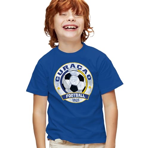 Popfunk Curacao Distressd Soccer Ball Football Youth T-Shirt, Royal, XS