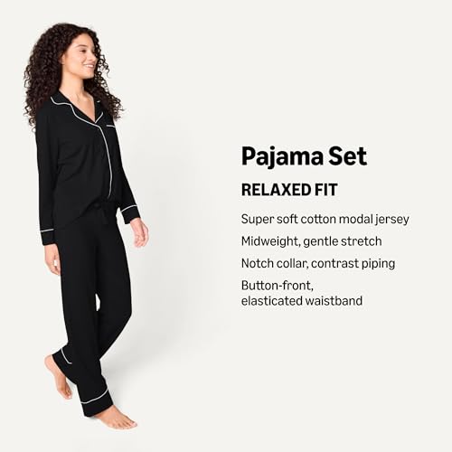 Image of Amazon Essentials Women's Long Sleeve Cotton Modal Pajama Set, Loungewear with Full-Length Bottom