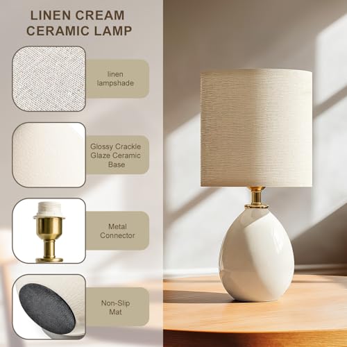 Image of Dawnwake 18.5 inch Table Lamps Set of 2 for Living Room Bedroom, Bedside Lamps for Night Stands, Modern Linen White Ceramic Lamps