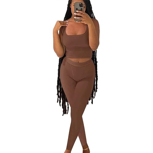Casual Workout Sets 2 Piece Outfits for Women Ribbed Crop Tank Top High Waist Leggings Active Lounge Wear …
