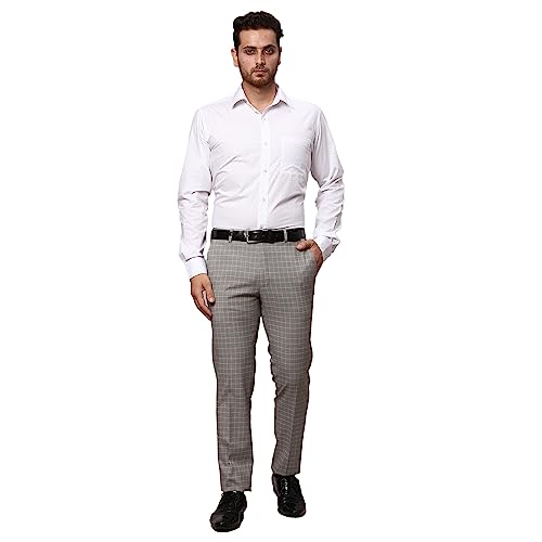 Image of Park Avenue Men's Poly Rayon Blend Checks Pattern Neo Fit Flat Front Formal Trouser