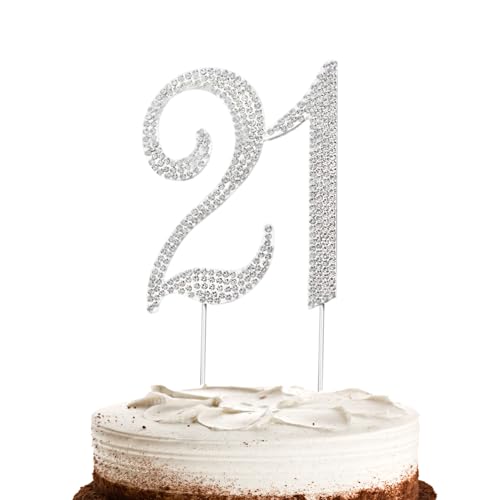 Hugwish Topper bolo 21 aniversário, Topper Happy Birthday 21, 21th Birthday Cake Topper decoração, decoração 21 anos para menina 21 aniversário ou 21 aniversário de casamento (21 prateado)