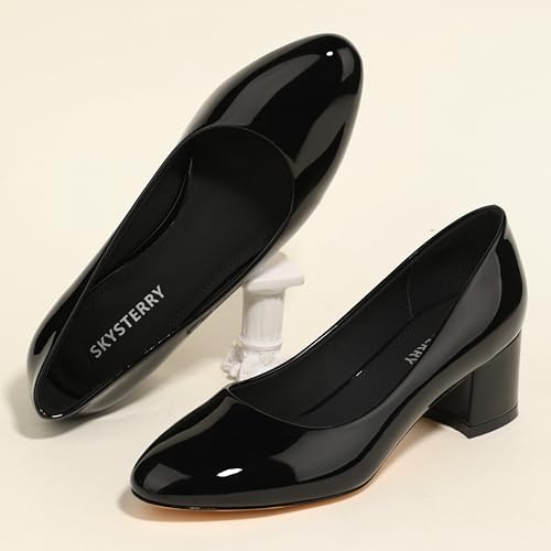 SKYSTERRY Women's Pumps Chunky Block Closed Round Toe Heels Low Heel Comfortable Dress Shoes for Business Work Wedding 2 Inch2