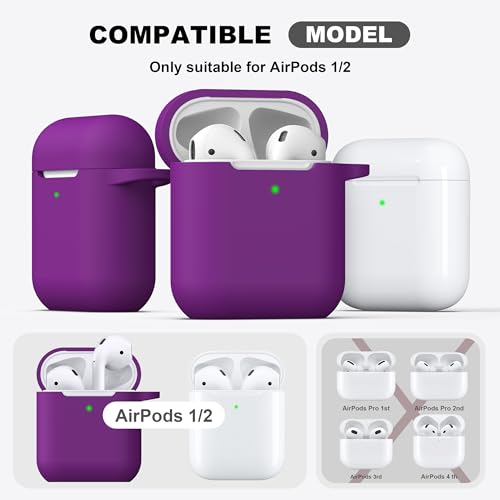 Image of AirPods Case Cover with Keychain, R-fun Full Protective Silicone AirPods Accessories Skin Cover for Women Girl with Apple AirPods Wireless Charging Case,Front LED Visible-Plum /Purple