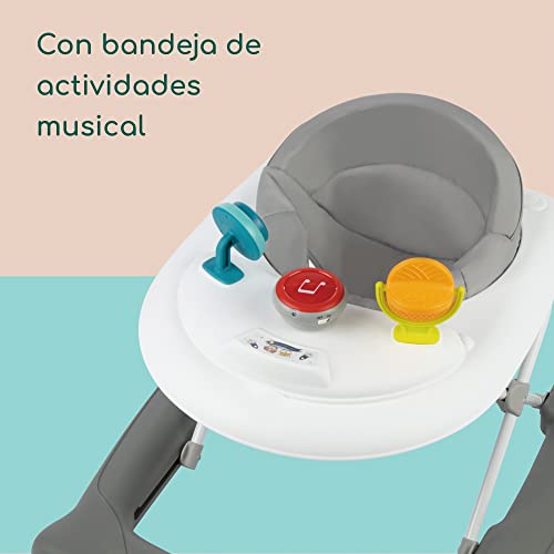Miniatura 5 de Bebeconfort Explorer, Andador bebé, Primeros pasos, 3 alturas regulables, Centro de actividades con 12 melodías, Asiento acolchado, Base antivuelco, Para niños 6 meses – 12 kg, Grey Mist