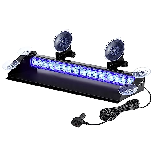 WOWTOU 29 Flash Pattern LED Blue Emergency Dash Light bar for Volunteer Firefighter Vehicles EMS POV with Suction Cups Car Windshield Strobe Warning