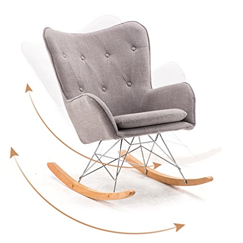 Yüzyıl Ortası Modern Kumaş Sallanan Sandalye, Masif Ahşap Şezlong Dinlenme Koltuğu, Tembel Arkalıklı Sandalye, Rahat Çocuk Odası Sallanan Koltuk, Masif Ahşap Metal Taban, 90*90cm, Blue4