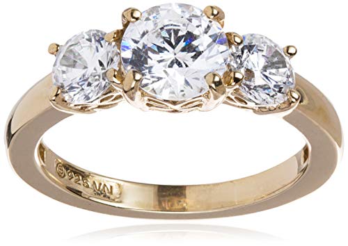 Amazon Collection Yellow-Gold-Plated Sterling Silver Round 3-Stone Ring made with Swarovski Zirconia (2 cttw), Size 6