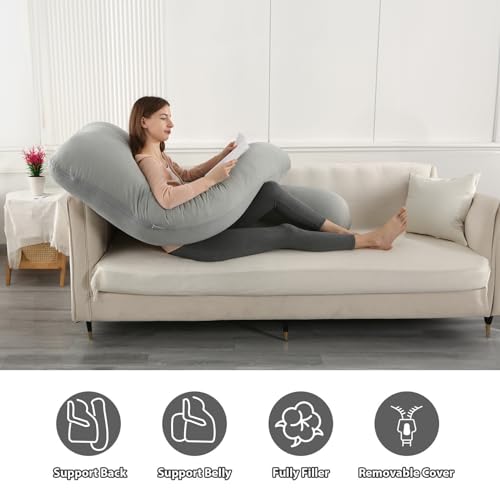 BATTOP Pregnancy Pillows for Sleeping,Full Body Maternity Pillow with Cooling Cover,Support for Back,HIPS,Legs,Belly for Pregnant Women,Pregnancy Must Haves