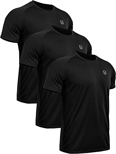 NELEUS Men's 3 Pack Mesh Athletic Running Shirts,5033,Black,L,EU XL