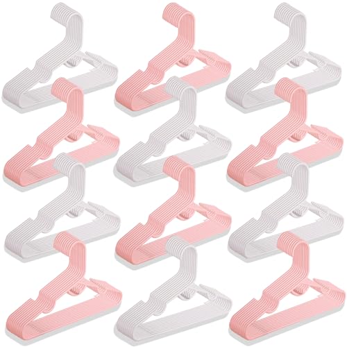 Image of MJRASG 120 Packs Baby Hangers for Closet Plastic Baby Clothes Hangers with Clips for Nursery Kids Hangers for Closet Organizer, Stack-able Hangers for Newborn, Infant, Toddler, Children, Space-Saving