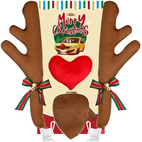 Hydencamm Reindeer Antlers for Cars Kit Nose and Tail, Car Reindeer Antlers & Nose for Car Window Roof-Top & Front Grille, Christmas Car Antlers Auto Decoration Set for Car SUV Van Truck Cover