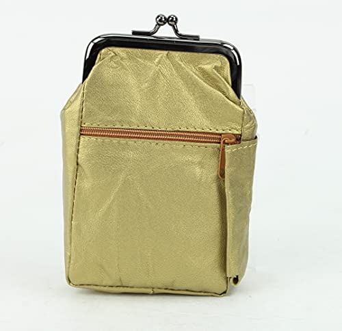 Leather Impressions Leather Case with Twist Clasp, Small Zipper Wallet for Essentials Like Card, Cash or Keys, Pocket Wallets for Women & Men Metallic Gold 5"x3"3