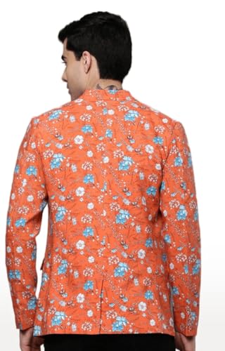 Image of SHOWOFFFF Men Printed Front-Open Casual Blazer | Notched Lapel Full Sleeves Cotton Blazer for Mens | Slim Fit Regular Length Blazer for Men's