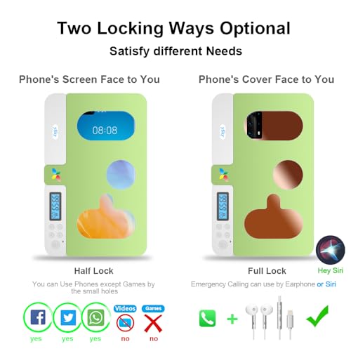 Image of ySky Portable Phone Timer Lock Box for iPhone and Android Phones, Self-Control Timer Phone Locker to Help Kids,Students, Adults Focus Back,Prevent Excessive Games, Mobile Phone Addiction(Green)