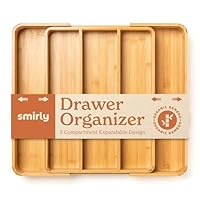 SMIRLY Silverware Drawer Organizer – Bamboo Kitchen Drawer Organizer, Adjustable Utensil Holder and Cutlery Tray, Drawer Dividers for Flatware and Kitchen Utensils