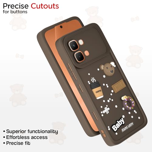 Image of Pikkme Back Cover for Infinix Note Edge 5G | 3D Bear Silicone Cute & Fun Coffee Cartoon | Full Body Protection Bumper Case (Brown)