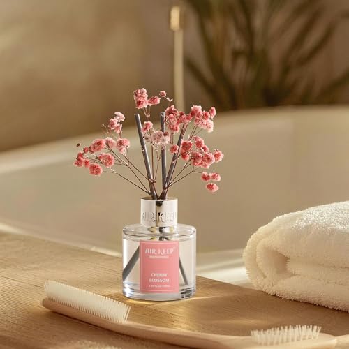Image of Airkeep Reed Diffuser Set,1.69 fl oz (50 ml) - Cherry Blossom Oil Diffusers with 8 Reed Sticks,Home Fragrance Reed Diffuser for Bathroom Shelf Decor