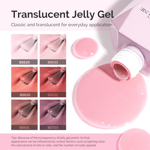 Image of MelodySusie Jelly Gel Nail Polish Set,6PCS Milky or Jelly Texture,Soft Blush Mist Colors Soak Off UV LED Light Cure or Salon Manicure and Nail Art DIY at Home 15ML