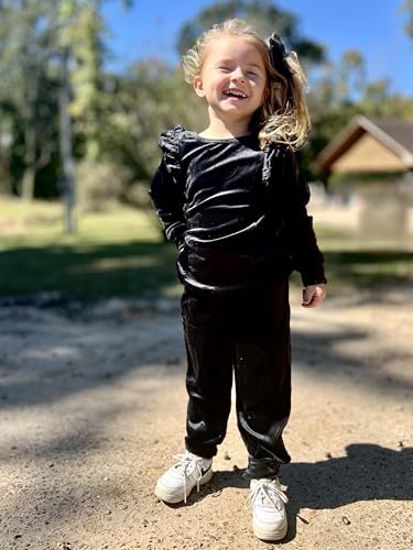 Image of Arshiner Girls 2 Piece Outfits Velour Tracksuit Ruffle Sweatshirt Sweatpant | Cute Clothes, Sweatsuit, Long Sleeve Pullover, Fall Winter Clothing Sets, for 3-10 Years