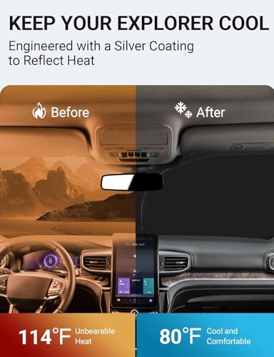 Image of Proadsy 2026 Upgrade Windshield Sun Shade Custom Fit Ford Explorer 2020-2025 2026 4-Layer Foldable Front Sunshade Protector Sun Visor Blocks UV Rays Keep Car Cooler