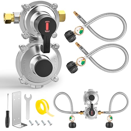 Muphop RV Propane Regulator, 2-Stage Auto Changeover with Tank Gauge