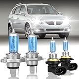 XRDHJI Fit for Pontiac Vibe 2003 2004 2005 2006 2007 2008 High Performance Halogen Headlight Bulbs,9003/H4 High Low Dual Beam + 9006 Foglamp Replacement Bulbs Kit,Pack of 4