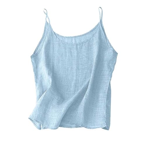 Cotton Linen Tank Tops for Women 2025 Summer Sleeveless Spaghetti Strap Tees Casual Loose Soild Color Tunic Shirts