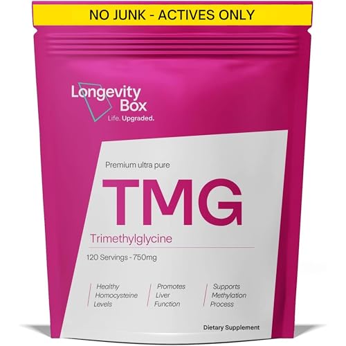 Longevity Box TMG 750mg 120 Capsules | 99% Pure Trimethylglycine (Betaine) | Supports DNA Methylation Liver & Heart Health | Vegan Non-GMO