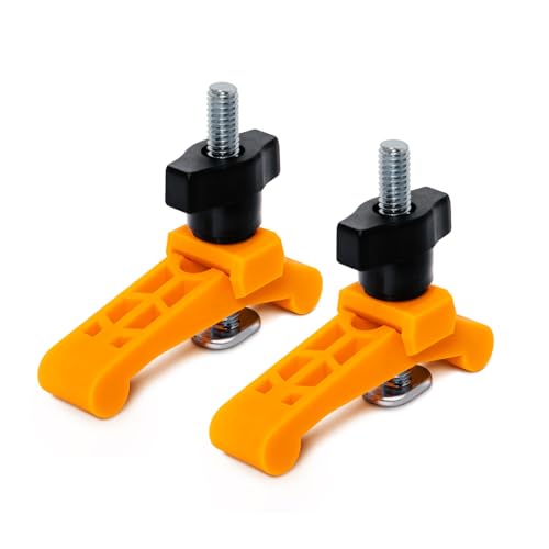 Image of POWERTEC 2PK Mini Hold Down Clamps, 3-1 /4 inch L x 3 /4 inch W - T-Track Woodworking Clamps with 2-1 /2 inch T Track Bolts for CNC Machine, Table Saw Sled, Drill Press, Work Bench (72203)