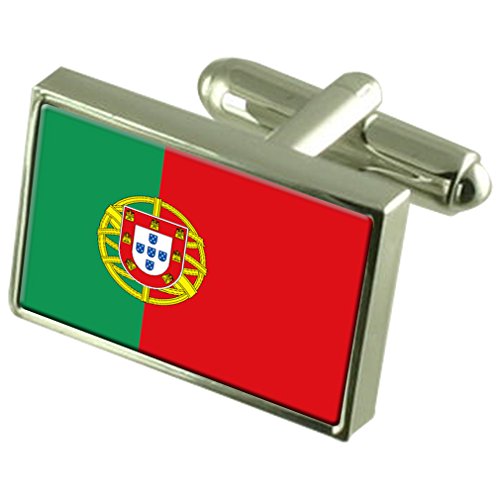 Gemelos de Portugal de bandera en estuche grabado para regalo de boda
