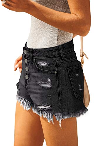 Image of onlypuff Women Denim Shorts Ripped Mid Waisted Jean Shorts with Pockets