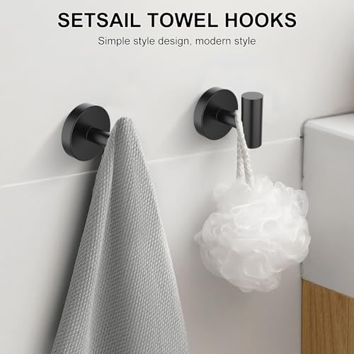 SetSail Towel Hooks for Bathrooms 4 Packs Screw-in Matte Black Bathroom Towel Hook Wall Mounted Stainless Steel Shower Towel Hooks for Coat Hanging, Drill Hole - Image 7