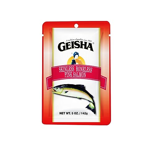 GEISHA Skinless Boneless Pink Salmon 5oz (Pack of 12), Pink Salmon| HALAL - Contains 9g of Protein - Kosher - Zero Trans Fat – Gluten Free - No Sugar Added – Wild Caught