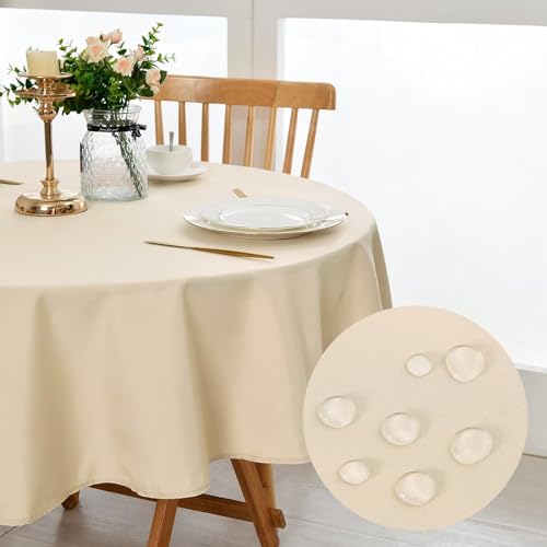 DWCN - Nappe Ronde Anti-Taches Lavable et imperméable - pour Salle à Manger, Jardin, fête, Mariage ou Maison - Beige - 140 cm