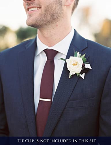 Zenxus 2.5 Inch Skinny Ties For Men, Solid Slim Ties, Basic Colors Ties Assorted, Black Tie, Navy Blue Tie, Burgundy Tie, Gray Tie, 4-Pack #TOP2