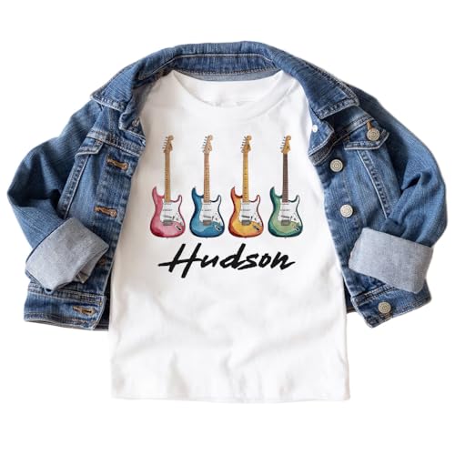 Personalized Electric Guitars In A Row Toddler Shirt, Custom Kids Name Musical Instruments, For Rock & Roll Music Lover - Natural Toddler Youth Kids Clothing2