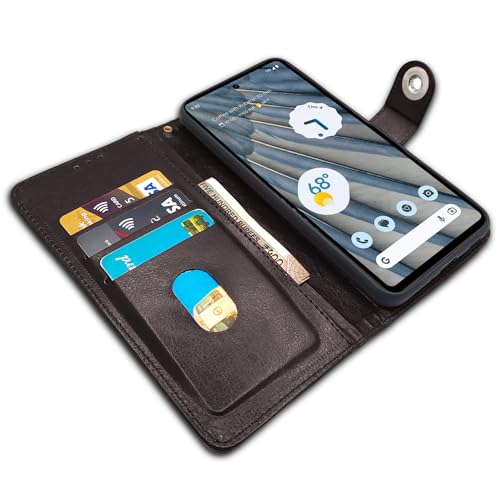 Image of Pikkme Google Pixel 7A Flip Cover Leather Finish | Inside TPU with Card Pockets | Wallet Stand and Shock Proof | Complete Protection Button Flip Case (Coffee)