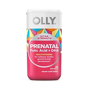 OLLY Ultra Strength Prenatal Multivitamin Softgels, Supports Healthy Growth, Brain Development, Iron, Folic Acid, DHA…