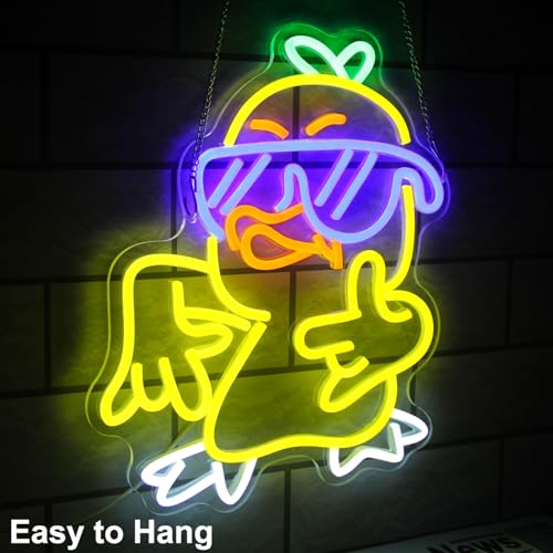 Image of Duck with Glasses Neon Sign I Love You Gesture LED Light for Bedroom Decor